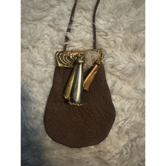 Vintage Carvalhus Brutalist Purse Handbag Leather, Metal and Stone Brazil - Picture 2 of 10